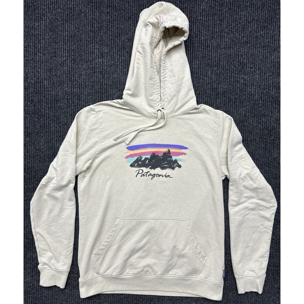 Patagonia Hoodie Women Large Off White Free Hand Fitz Roy Ahnya Pullover